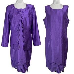 ASHRO Jacket Dress Suit Set Size 16 Purple Satin Laser Cut Layered Church Formal